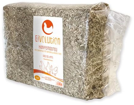 eivolution Hanfeinstreu 3 KG - Für Hühner, Nager wie Meerschweinchen und Kaninchen & Pferde - Extrem Saugfähig & Geruchsbindend - Staubarm