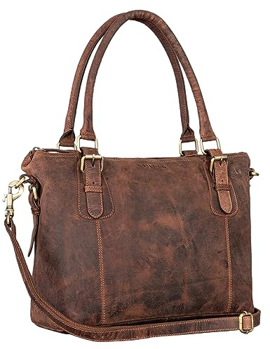 STILORD Vanessa Handtasche Damen Mittelgroß Leder Umhängetasche groß Lederhandtasche Damen Echtleder Schultertasche Frauen Shopper Farbe:aneto - braun
