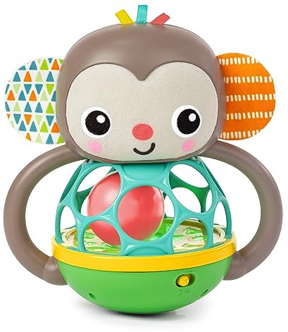Bright Starts, Grab & Giggle AFFE Leuchtendes Musikalisches Rasselspielzeug mit leicht zu greifendem Oball, ab 6 Monaten, Unisex