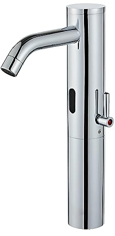 HHOOMMEE Automatic Touchless Bathroom Sink Faucet Tall Body Sensor Motion Activated Hands Free Commercial Faucets with Temperature Control Rod Single Hole Infrared Mixer for Vessel Basin（Chrome）