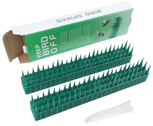 Lifreer 10PCS Anti Bird Spikes Wall Fence Spikes Squirrel Raccoon Pigeon Cat Fox Animal Deterrent Outside Birds Repellent and 100PCS Nylon Zip Ties for Small Birds Pigeons Cats
