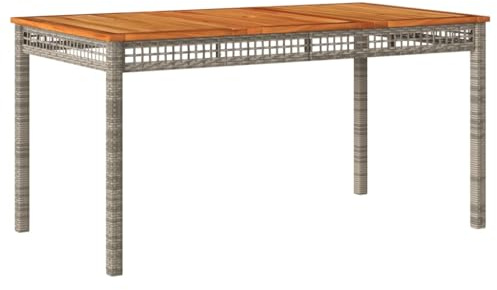vidaXL Gartentisch Grau 140x80x75 cm Poly Rattan Akazienholz