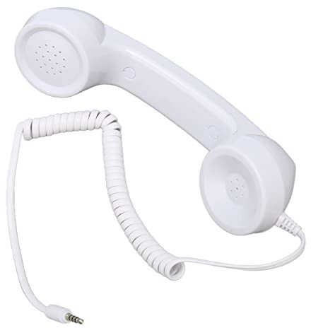 Auricular de Teléfono Móvil Retro, Auricular de Teléfono Celular con Cable Vintage de 3,5 Mm Auriculares de Mano para Computadora Portátil Auriculares para Computadora para (White)