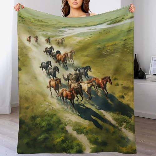 Pferd Decke Wohndecke Warm & Kuschelig Waschbar, Überwurf Ideal Für Draußen, Camping, Couch, Bett, Reisen – Superweiche Wolldecke（100×130cm）