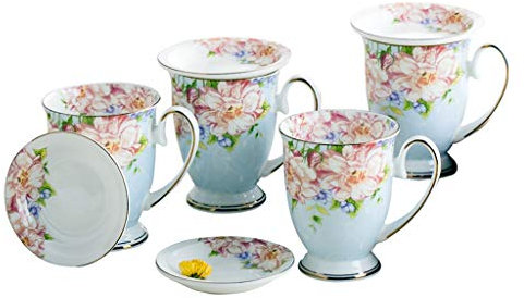 QUSYZD Set di Tazze Classiche Bicchiere da Acqua in Ceramica in Stile Europeo Casa di Moda Soggiorno Tazza da caffè Regalo di Festa Set di Tazze da tè e piattini ， Blu，Blue