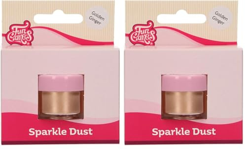 FunCakes Sparkle Dust Golden Ginger: Glänzendes funkelndes Farbpulver für Lebensmittel, zur Kuchendekoration, Halal-zertifiziert (Packung mit 2)