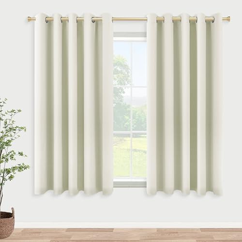 KOUFALL, Vorhänge, 152 x 123 cm, Raumverdunkelung, 60–70% Verdunkelung, Hitzebeständig, Lichtblockierend, Kurze Vorhänge für Küche, Cremebeige