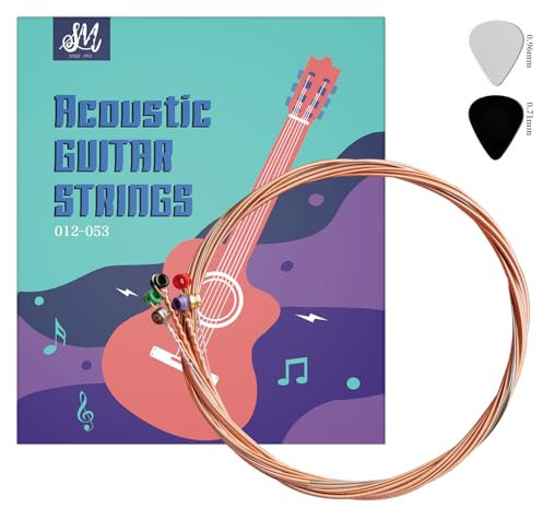 Gitarrensaiten Klassische Gitarre Konzertgitarre Saiten Gitarrensaiten Akustikgitarre Kupferbeschichtete Saite für Klassische-, Konzert-& Akustik-Gitarre - 6 Saiten Set inkl. 2 Plektren Stärke 12–53
