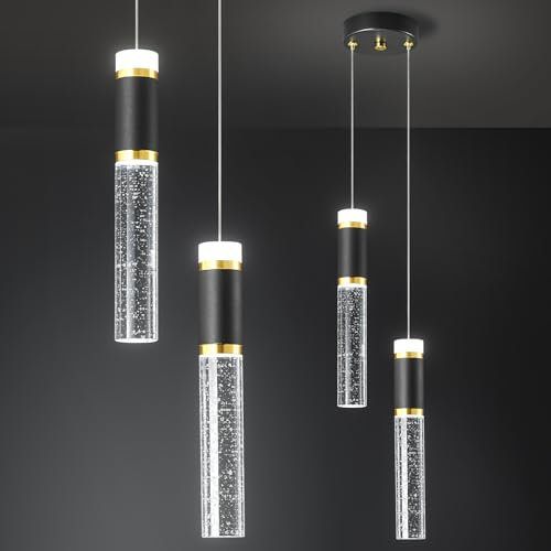 ZPBSJ Modern Black Gold Pendant Lights Kitchen Island,LED Pendant Light Fixtures Bubble Crystal Pendant Light, Pendant Lighting for Kitchen Island Dining Room (2-Light)