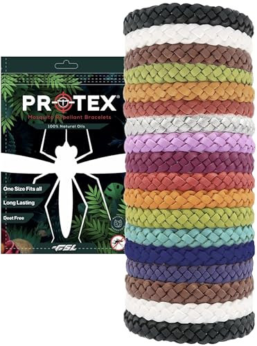PR0TEX 18 Pack Mosquito Repellent Bracelet, Adjustable Leather Deet-Free Wrist Bands, Powerful Effective Protection, Insect Repellent Bracelets for Adults & Kids, Resealable Pack.