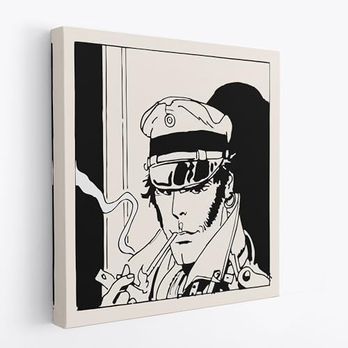 Corto Maltese Pipa 50x50cm Riproduzione Artistica - Quadro su Tela in Cotone con Telaio, Pronto da Appendere, Quadri Moderni Soggiorno, Arredo Casa Ufficio, Eco-Friendly, Made in Italy
