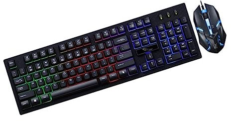 FELTECHELECTR Ensemble Clavier Et Souris Gamer USB Filaire Rétroéclairé, Tactile Mécanique, Noir, pour Gamers Pc Et Bureau, Design Moderne pour Jeux Et Travail Nocturne