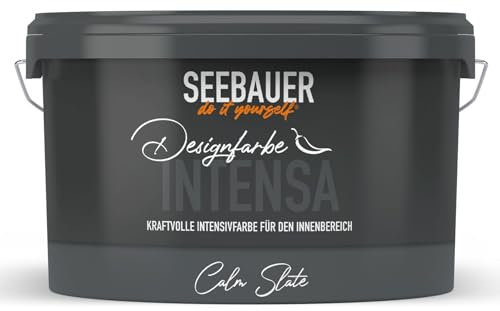 SEEBAUER diy Intensivfarbe INTENSA Grau 2,5L (Calm Slate) Edelmatte Wandfarbe Dunkelgrau - Innenfarbe sehr hohe Deckkraft - Matt, Abwaschbar und Tropffrei