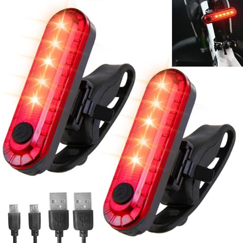 LED Rear Tail Light 2-Pack - USB Rechargeable, Ultra-Bright, Waterproof with 4 Light Modes, Red Safety Flashlight for Cycling Helmet and Backpack