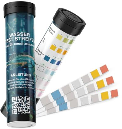 Wassertest (6 in 1) mit Smartphoneauswertung für Süßwasser Aquarien für Süßwasser, Fischteich, genaue Prüfung der Gesamthärte, Karbonat-Nitrat, Nitrit, pH