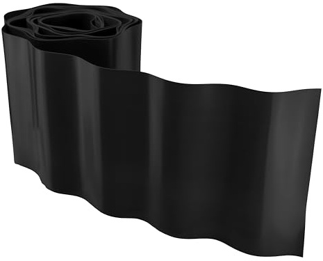 AP Supplies Wavy Plastic Garden Lawn Edging - provides a clear separation between grass, flower beds, pathways, and other landscape features. (H=10CM, L=9M, Black)