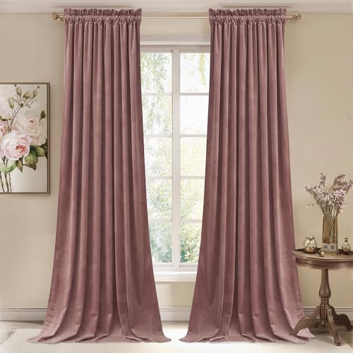 StangH Wild Rose Pink Curtains 108 inches for Living Room, Elegant Soft Velvet Room Darkening Window Drapes Rod Pocket Thermal Insulated Sliding Door Panels, W52 x L108, 2 Panels