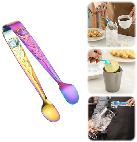 Pinzas de hielo de acero inoxidable de 4.33 pulgadas para cubo de hielo, mini pinzas de metal para cubos de azúcar, juego de 3 (Fantasy-A)