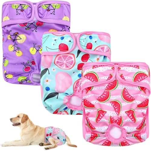 3 Pack Dog Nappies, Reusable Dog Period Pant, Washable Female Period Pants for Dogs, Female Pet Pants Dog Season Pant, Puppy Sanitary Diapers Wraps for Medium Incontinence Dogs (S 30-40CM)