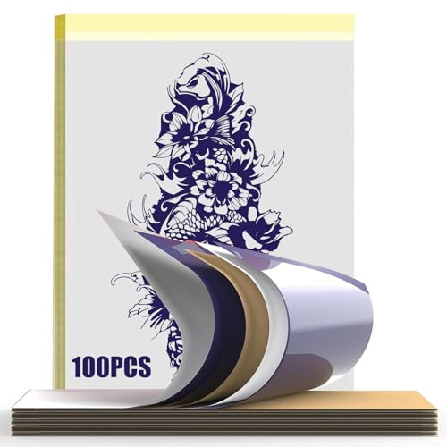 INKin Stencil Papier 100 Blatt, A4 Tattoo Transferpapier Thermoschablonenpapier Carbon Thermokopierpapier für Tätowierung, Tattoo Papier für Tattoo Drucker Tattoo Zubehör für Stencil Drucker