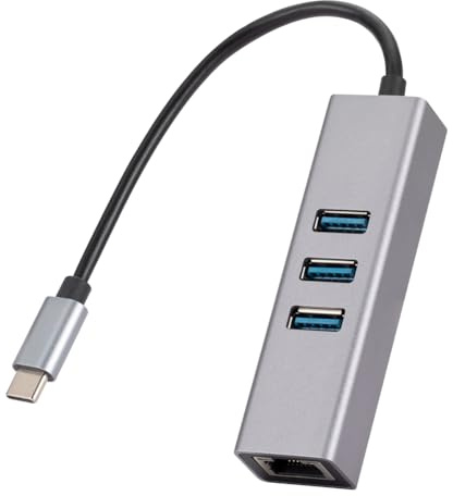 Knoruley Adaptador Ethernet de 1000 Mbps Tipo-C A RJ45, Concentrador 4 en 1, 3 Puertos USB 3.0, Divisor OTG de 5 Gbps, Tarjeta de Red LAN para Portátiles y PC.