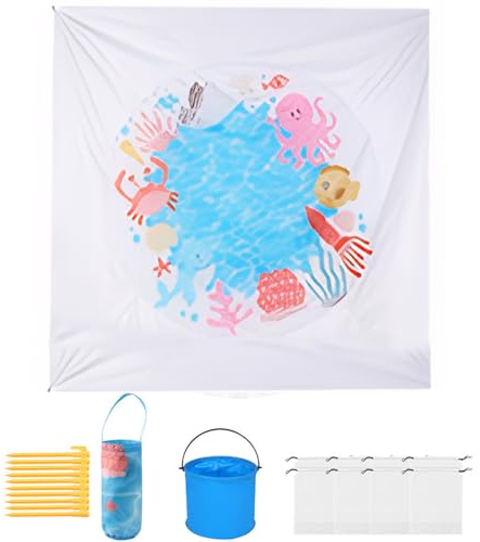 wisoolkic Piscine 2 en 1 pour Tout-Petits et Couverture de Plage, pataugeoire pour bébé, Jouets de Plage, pataugeoire en Polyester pour bébés, carré, 2m*2m