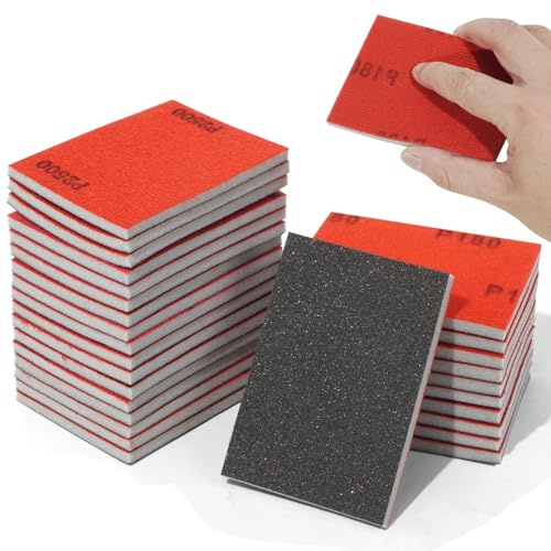 Taybong 28 Piezas Esponjas Lija, Esponjas de Lijado Granos Fino 180-3000, Esponja de Lija Seco y Húmedo para Madera Metal Yeso