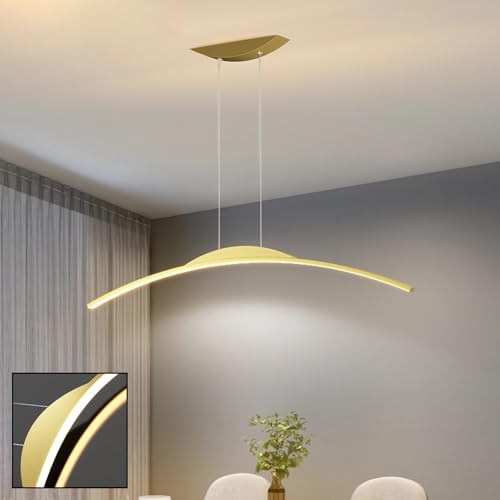 Pendelleuchte Gold LED Modern Hängeleuchte Kochinsel Lineare Hängend Esszimmer Lampe Dimmbar Fernbedienung Kronleuchter für Wohnzimmer Esstisch Büro Bar Leuchte Höhenverstellbar Hängelampe (80cm)