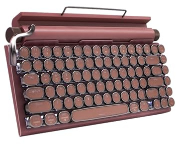 OUSEITECH Retro-Schreibmaschinen-Tastatur, 75%-Layout mechanische Tastatur, kabellose Bluetooth-Tastatur, Hot-Swap-fähig, Blaue Schalter, kompatibel mit Win/MAC/Android/iOS, QWERTY-US（Braun）
