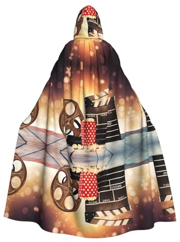 POEZJZW Poncho con patrón de palomitas de maíz y equipo de película, capa con capucha para mujer y hombre, disfraz de Halloween, fiesta de disfraces de cosplay