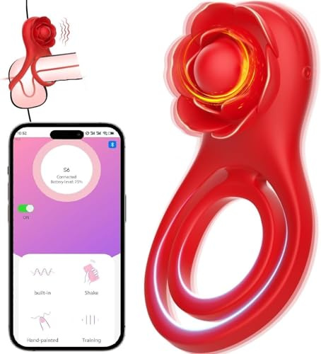 Vibrating Cock Ring with Rose Clitoral Stimulator, Pleasure Penis Ring 7 Vibrations Couples Adult Sex Toys for Men Women, Couple Adult Toys with G Spot Clitoris Vibrator