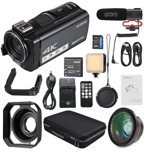 RASTKY Caméra Vidéo Numérique Portable 4K, Caméscope à Zoom Numérique 30X 30MP avec écran Tactile IPS de 3,5 Pouces, Détection de Visage IR Anti-secousse, Contrôle WiFi, Batterie