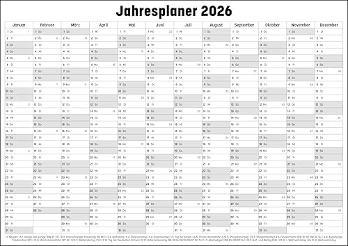 Jahresplaner Paket für die Jahre 2026, 2027 und 2028 in verschiedenen Größen (A4, A3, A2, A1) Wandplaner mit Platz für Beschriftungen wie Geburtstage und Termine (Alle Jahresplaner in A3 (420x297mm))