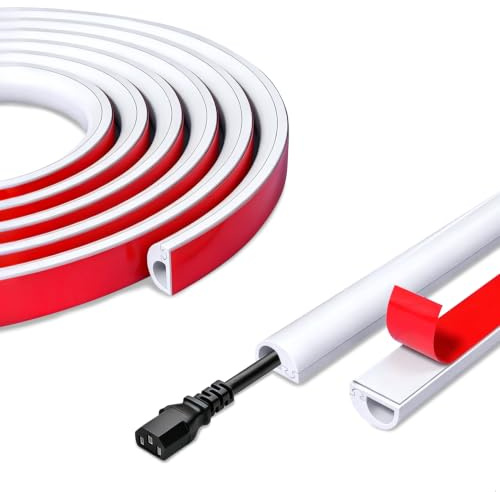 Canaleta Cables Pared Adhesivo, Canaletas para Cables Cubre Cables Semicirculares, Silicona Canal de Cable Flexible Cable Canaleta para Sistema, Cables en el Suelo de la Pared (Blanco, 10mm×14mm×3m)