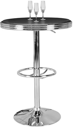 Wohnling American Diner Bartisch rund Ø 60 cm Aluminium Kunstlederbezug, Retro Stehtisch USA in Schwarz/Silber, Robuster Bistrotisch im Stil der 50er Jahre, Partytisch mit Untergestell Alu