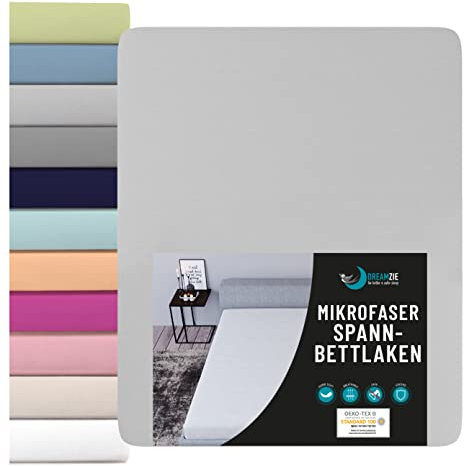 Dreamzie - Spannbettlaken 160x200cm - Mikrofaser Oeko TEX Zertifiziert - 100% Polyester - Spannbetttuch 160x200 - Zinngrau
