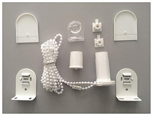 EFIXS Montageset für Rollos mit 25 mm Rollowelle, incl. Halter/Halterung aus Metall, Länge der Rollokette (Bedienlänge): 180 cm (Umlauf 360 cm), Farbe: weiß, Ersatz/Ersatzteile Rollo