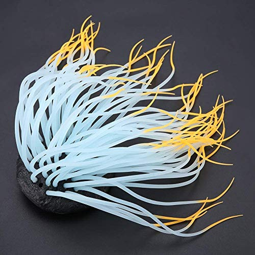 Künstliche Silikon Seeanemone - Simulation Korallen Ornament für Aquarium - Leuchtende Dekoration für Süß- und Salzwasser (Orange)