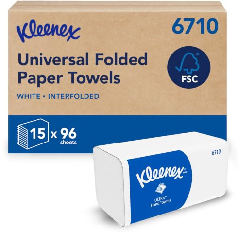 Kleenex Essuie-Mains Ultra 6710 Pliés en V, 3 Épaisseurs, Doux, Confortables, Ultra-Absorbants et Résistants, 15 Paquets x 96 Feuilles (1 440 Feuilles au Total)