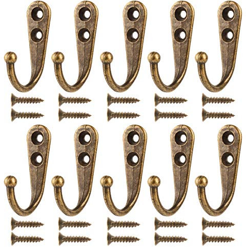 Umsole 10 Pieces Wall Mounted Hooks Coat Hooks Robe Hooks Hangers with 20 Pieces Screws in Nickel (Bronze)