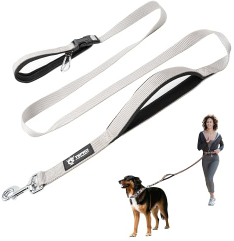 TSPRO Freihandleine Hund für Mittel bis Große Hunde, Verstellbar und Dauerhaft, mit Weichem Gepolstertem Griff und Metallschnalle (Grau)