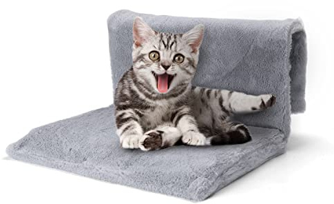 Nobleza Lettino riscaldante per gatti,Calda Peluche Morbida,Forte metallica Telaio Staccabile,Grigio,48 * 30 * 25cm