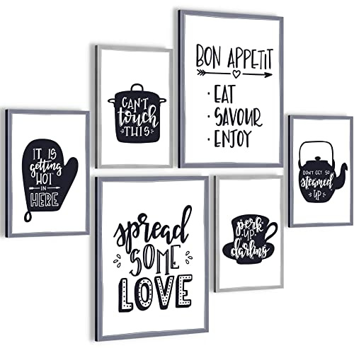 Novart Wandbilder Set Küche Zitate - KEIN EXTRA RAHMEN BENÖTIGT - Modern Deko - Esszimmer Küchenbilder N000363b