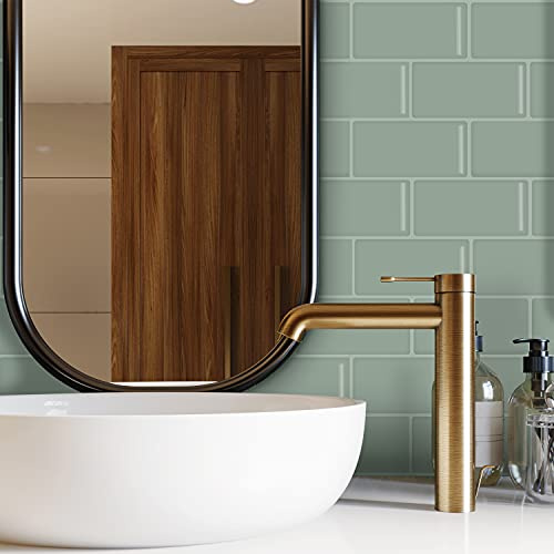 funlife 12 Sheets 3D Peel and Stick Tile Stickers, Self-Adhesive Subway Wall Sticker on Tiles for Kitchen Backsplash, 30cmX13cm Sage