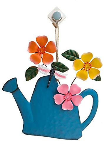 Lot de 2 panneaux de bienvenue en métal avec arrosoir et fleurs sur le thème du jardin - Panneau décoratif pour porte d'entrée, plaque murale rustique à suspendre pour décoration EESLL