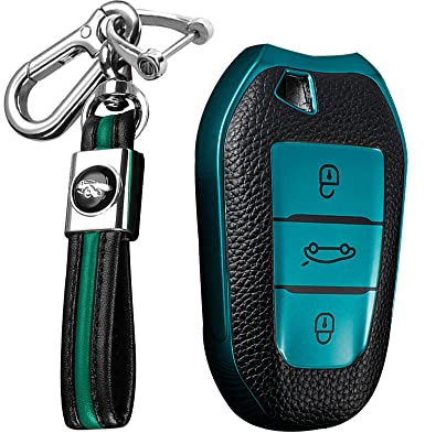 KUNIO Autoschlüssel Hülle Etui Passt für Peugeot 308 408 508 208 2008 3008 4008 5008 für Citroen C1 C2 C3 Cactus DS3 DS4 DS5 DS6 Zubehör TPU Schlüsselanhänger Fernbedienung Cover 3 Tasten Grün