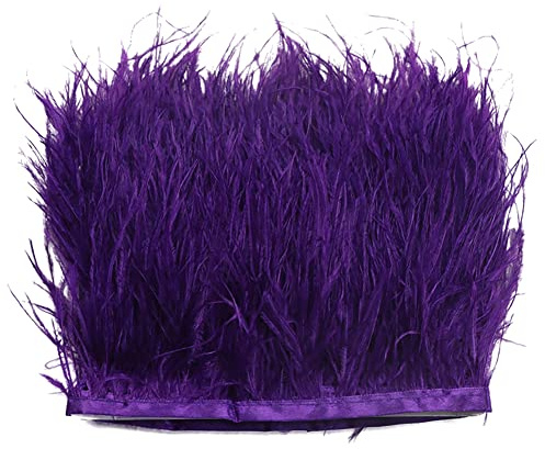 2M Türkei Federn Fringe Trim,Fransen mit Satinband Natürlichen Feder Fransen für Kleid Nähen Handwerk Kostüme Dekoration DIY Deko Federn basteln,Zuhause Dekor,Halloween Federband Bastelzubehör,Lila
