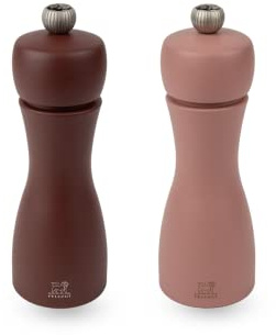 Tahiti Duo PEUGEOT - Pfeffermühle + Salzmühle Tahiti Erde 15 cm + Pfeffer & Steinsalz - Klassische Mahlgradeinstellung - Aus PEFC-zertifiziertem Holz - Französiches Know-How - Kakao- & Haselnussbraun