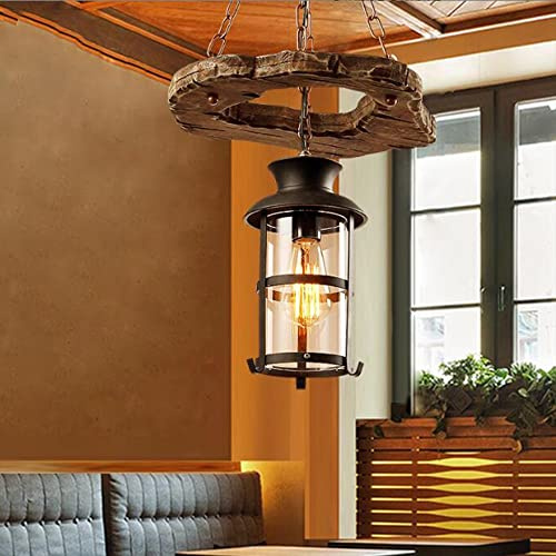 Lfoute Vintage Holz Pendelleuchte Hängelampe E27 Rustikale Kronleuchter Verstellbare Höhe Metall Industrial Hängeleuchte Für Esszimmer Schlafzimmer Küche Insel Landhaus Foyer Retro Pendellampe