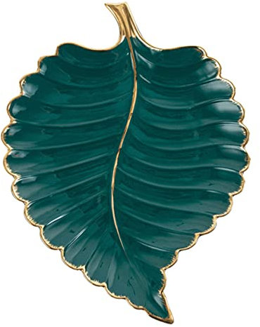 RORPOIR 1pezzi Piatto Decorativo in Ceramica Verde Forma Di Foglia Vassoio Multifunzionale Per Dessert Gioielli Facile Da Pulire Riutilizzabile Design Elegante Moderno Per Regali